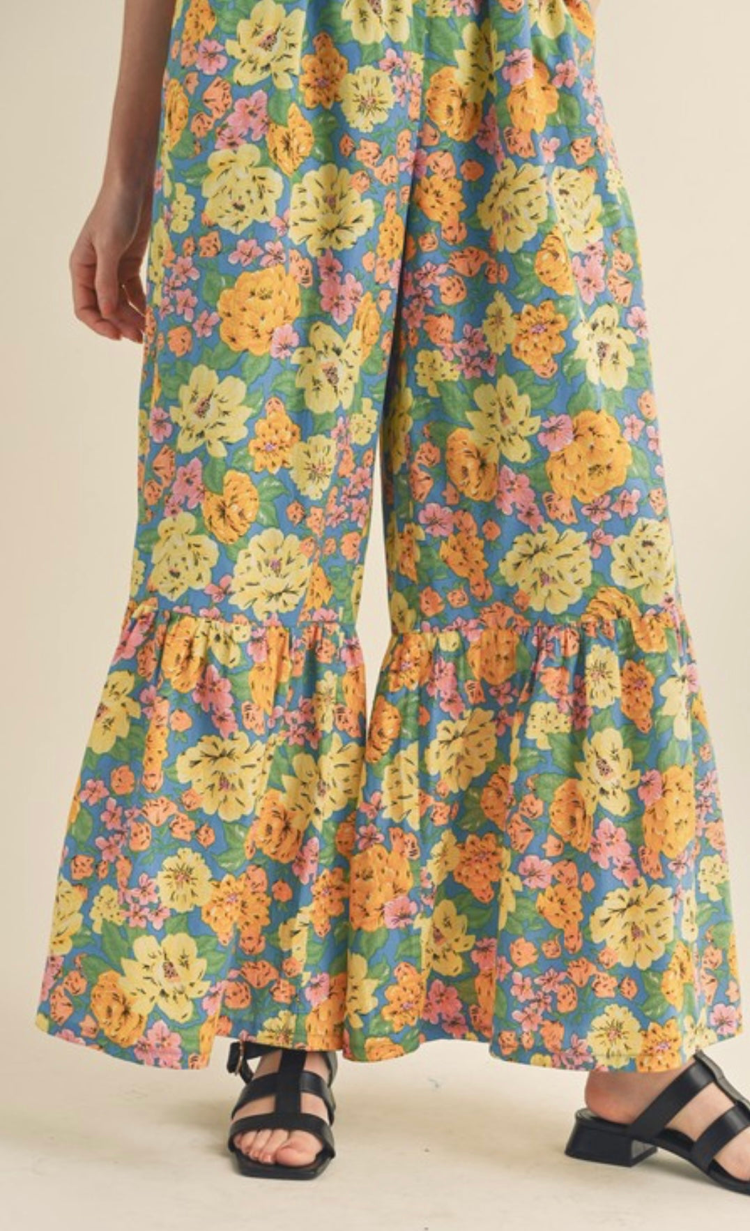 Flared ruffle floral jumpsuit