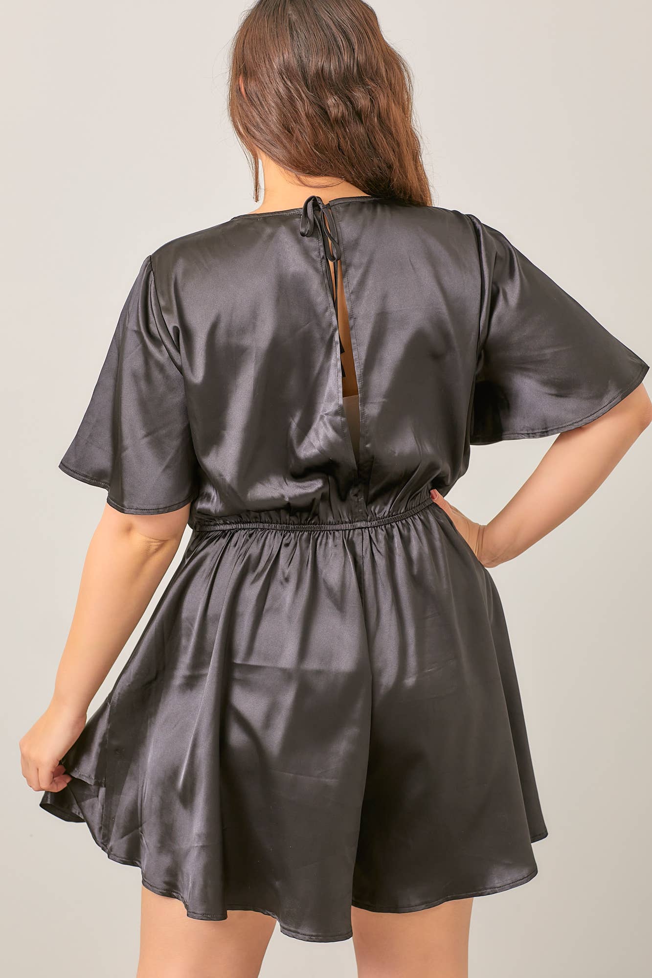 SATIN V RUFFLE SKIRT ROMPER