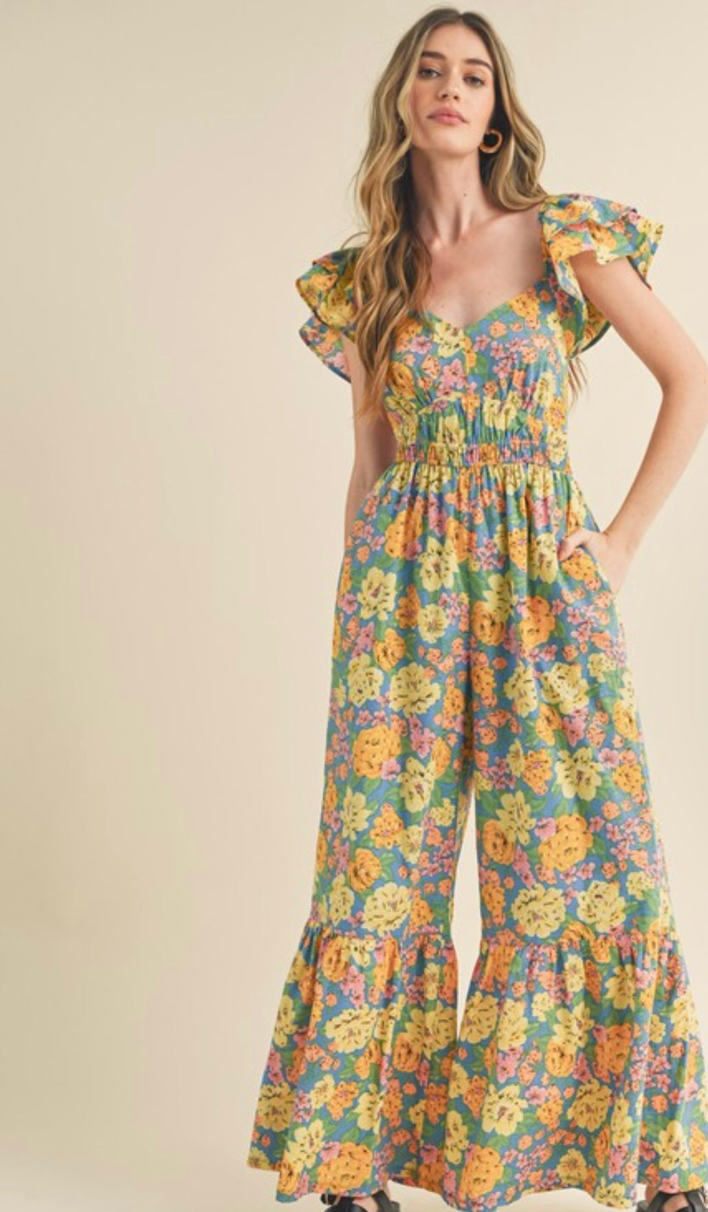 Flared ruffle  floral jumpsuit