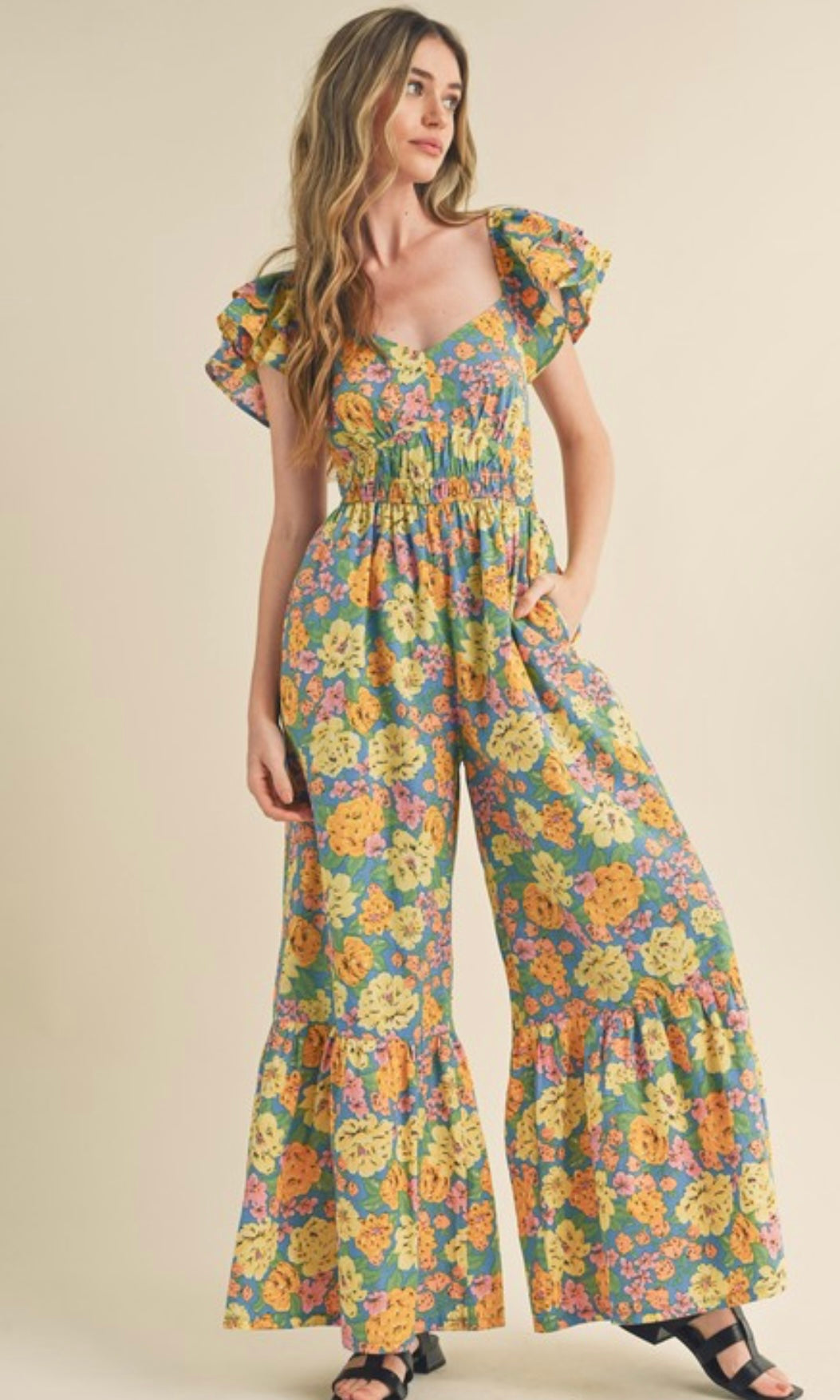 Flared ruffle  floral jumpsuit