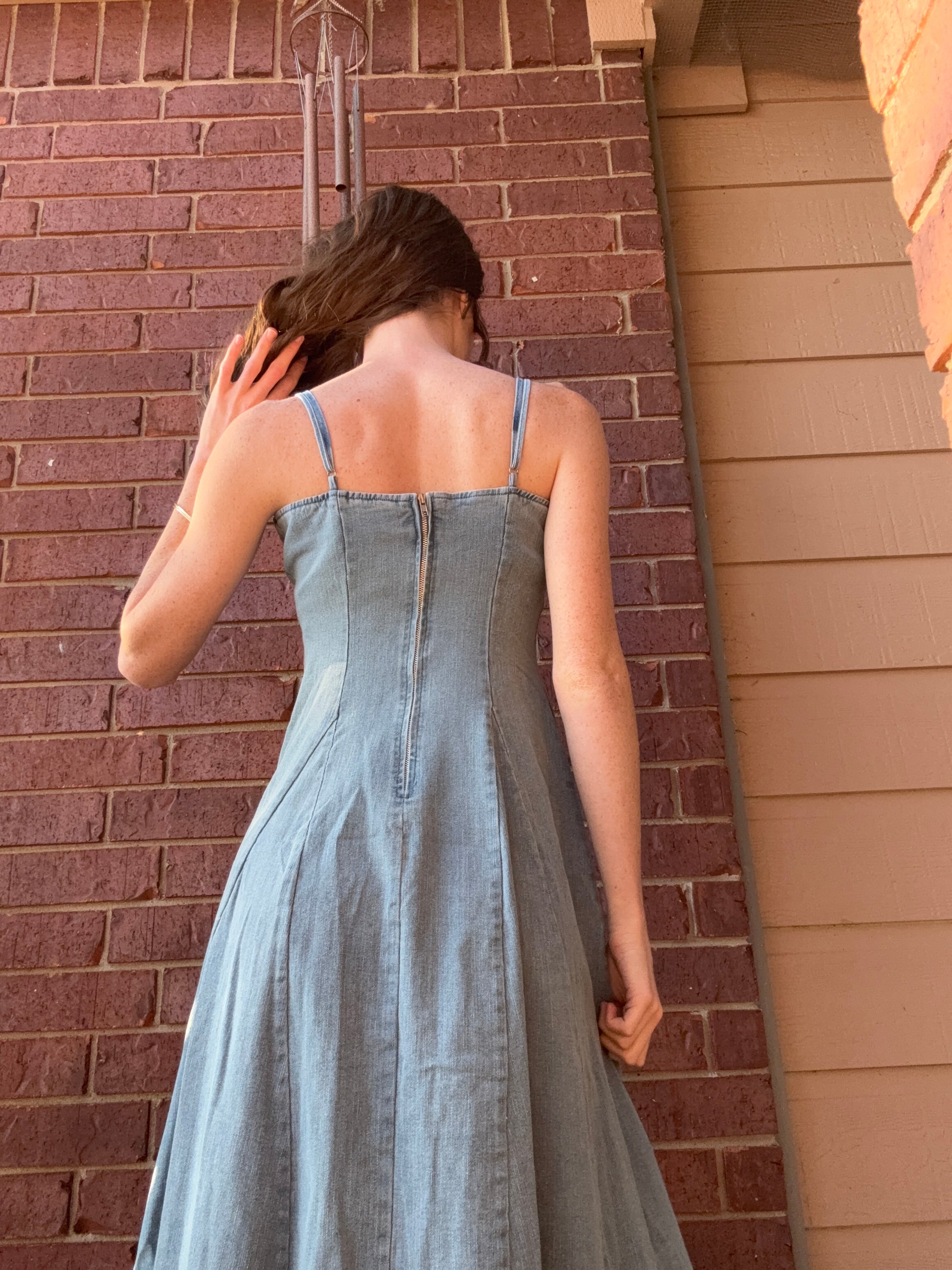 light blue denim dress Pretty Puff Sleeve Dark Wash A-LINE LIGHT BLUE DENIM DRESS