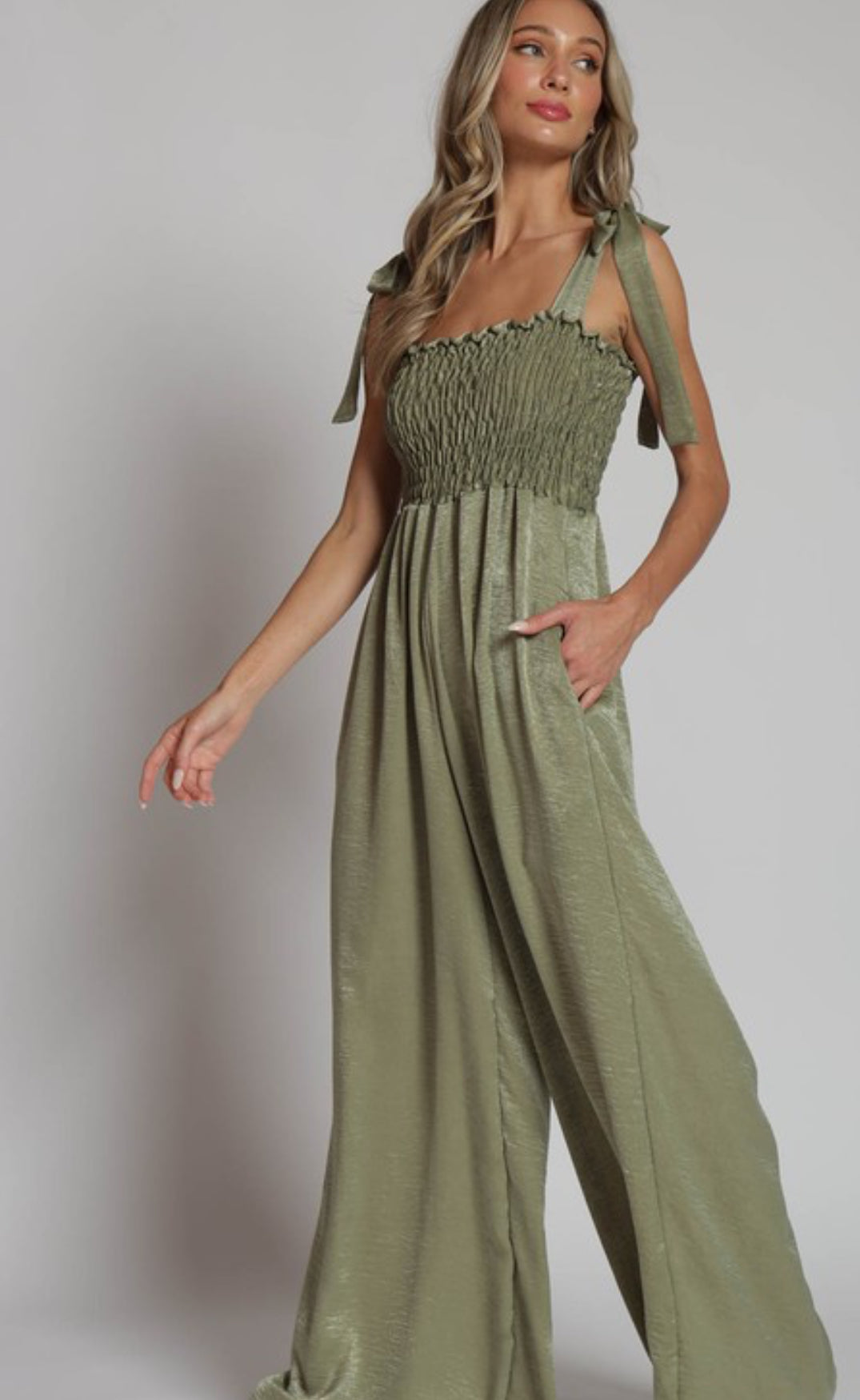 Satin smocking jumpsuit