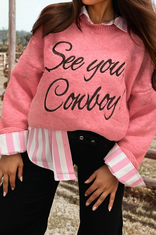 See You Cowboy Embroidered Western Graphic Sweater
