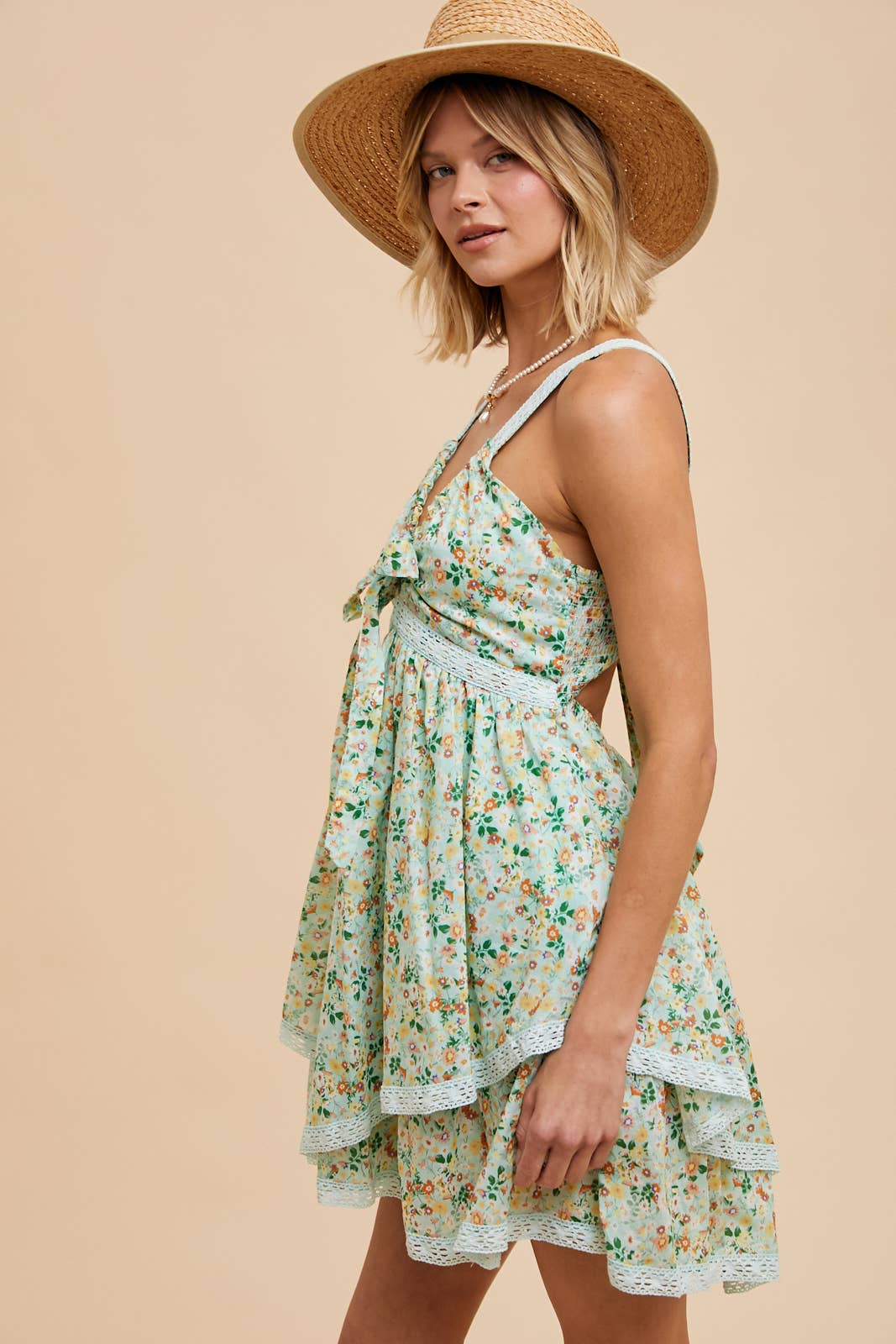 COTTON FLORAL BABYDOLL MINI DRESS