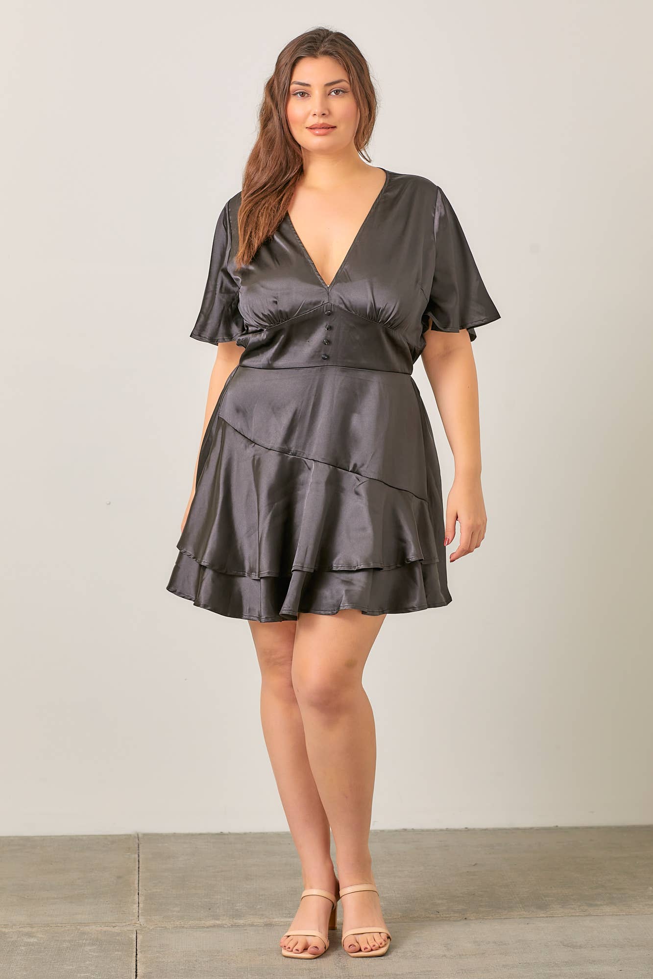 SATIN V RUFFLE SKIRT ROMPER